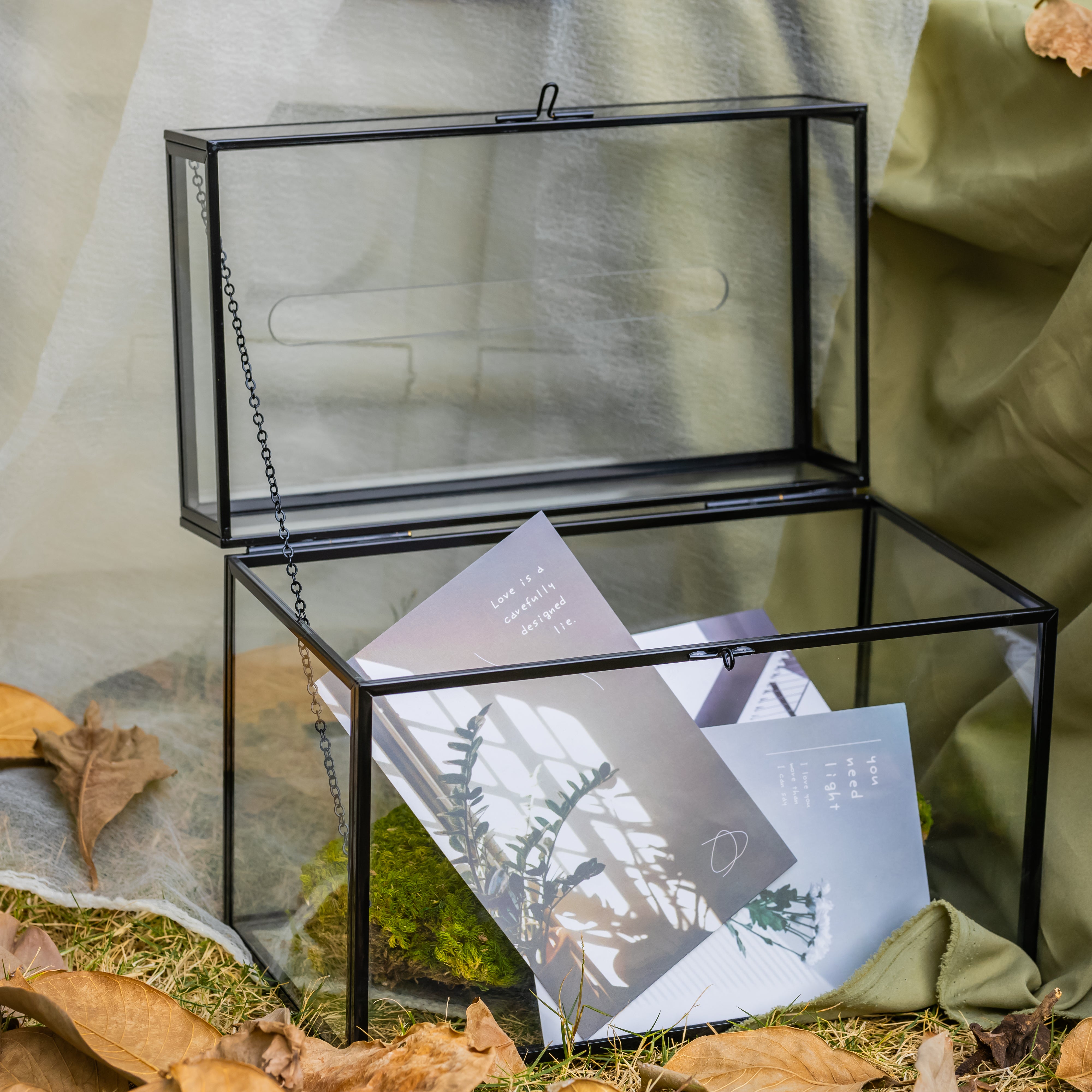 Lockable Black Geometric Glass Card Box Terrarium Foot Handmade Rectangular for Wedding Reception Wishwell Keepsake - NCYPgarden