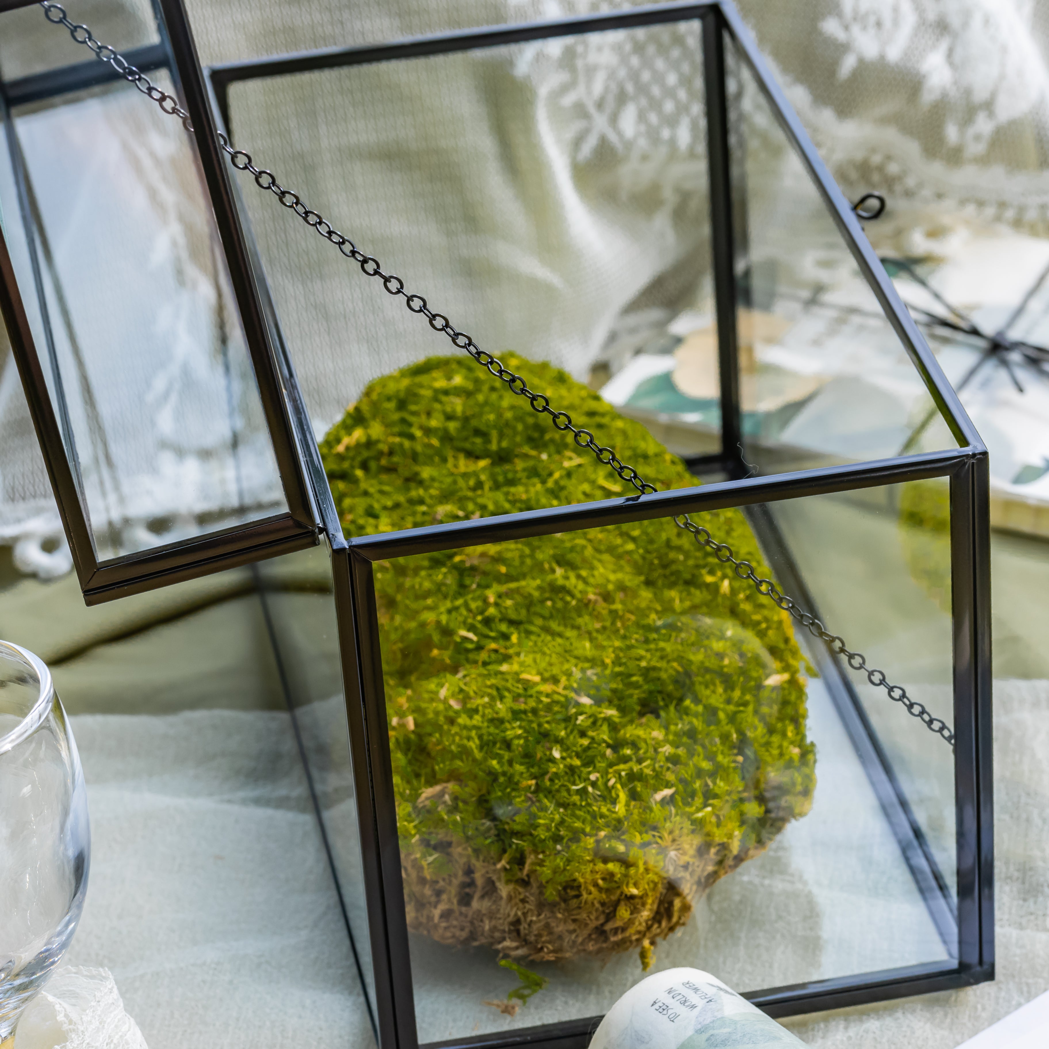 Lockable Black Geometric Glass Card Box Terrarium Foot Handmade Rectangular for Wedding Reception Wishwell Keepsake - NCYPgarden