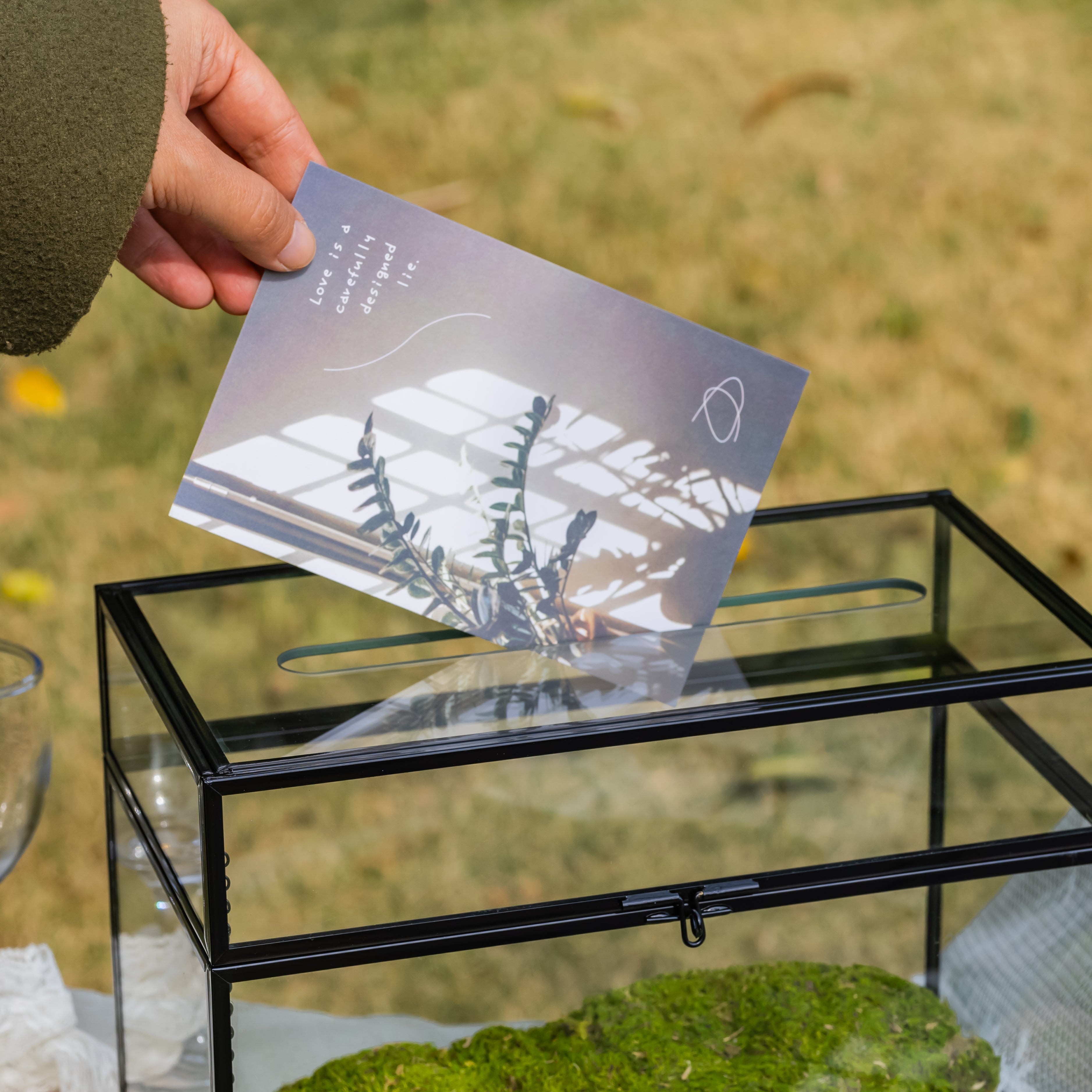 Lockable Black Geometric Glass Card Box Terrarium Foot Handmade Rectangular for Wedding Reception Wishwell Keepsake - NCYPgarden