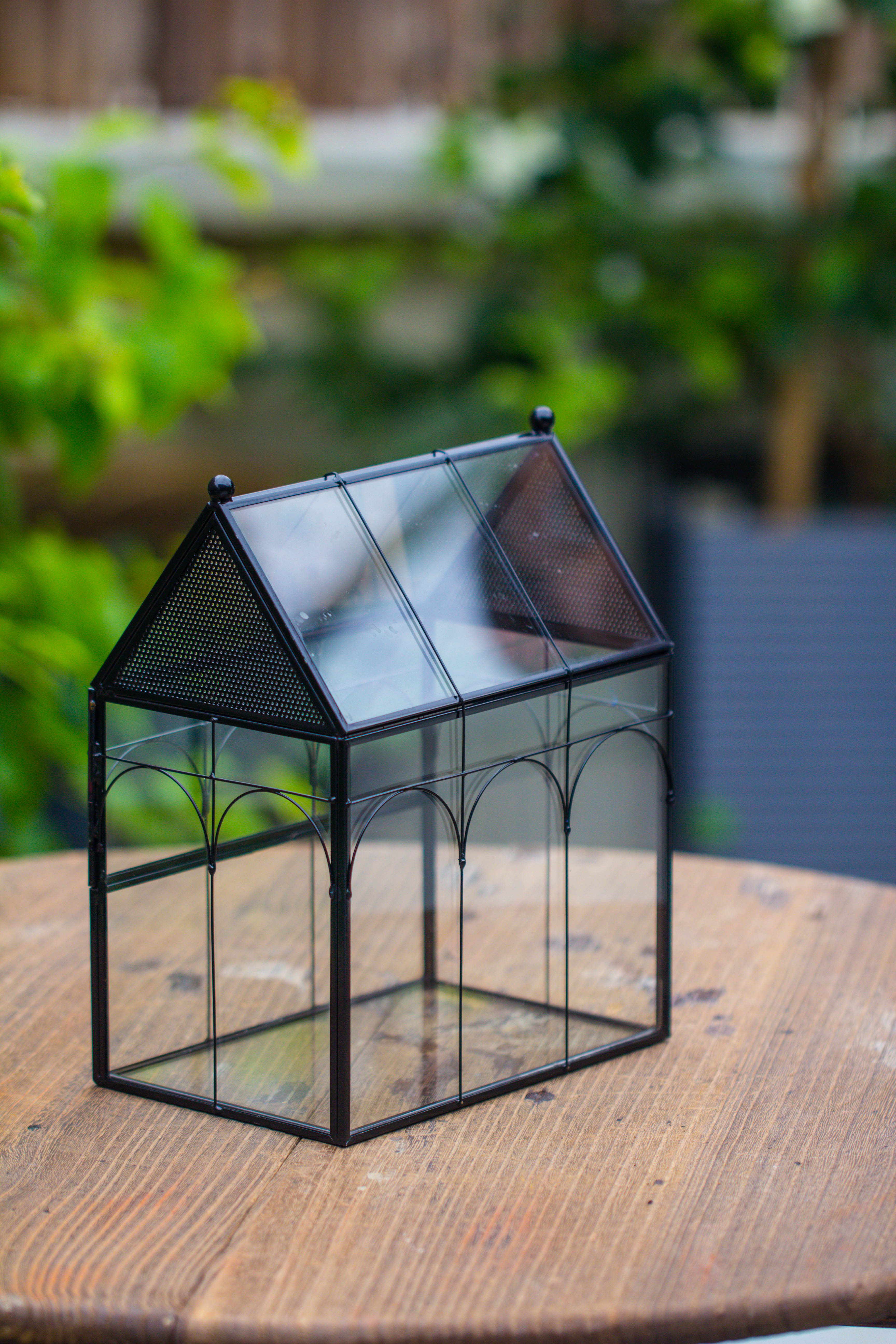 Handmade Terrarium with Light, House Shape Glass Geometric Terrarium with LED Light Set, Wooden Base, Jumping Spider Terrarium,Gift for Dad - NCYPgarden