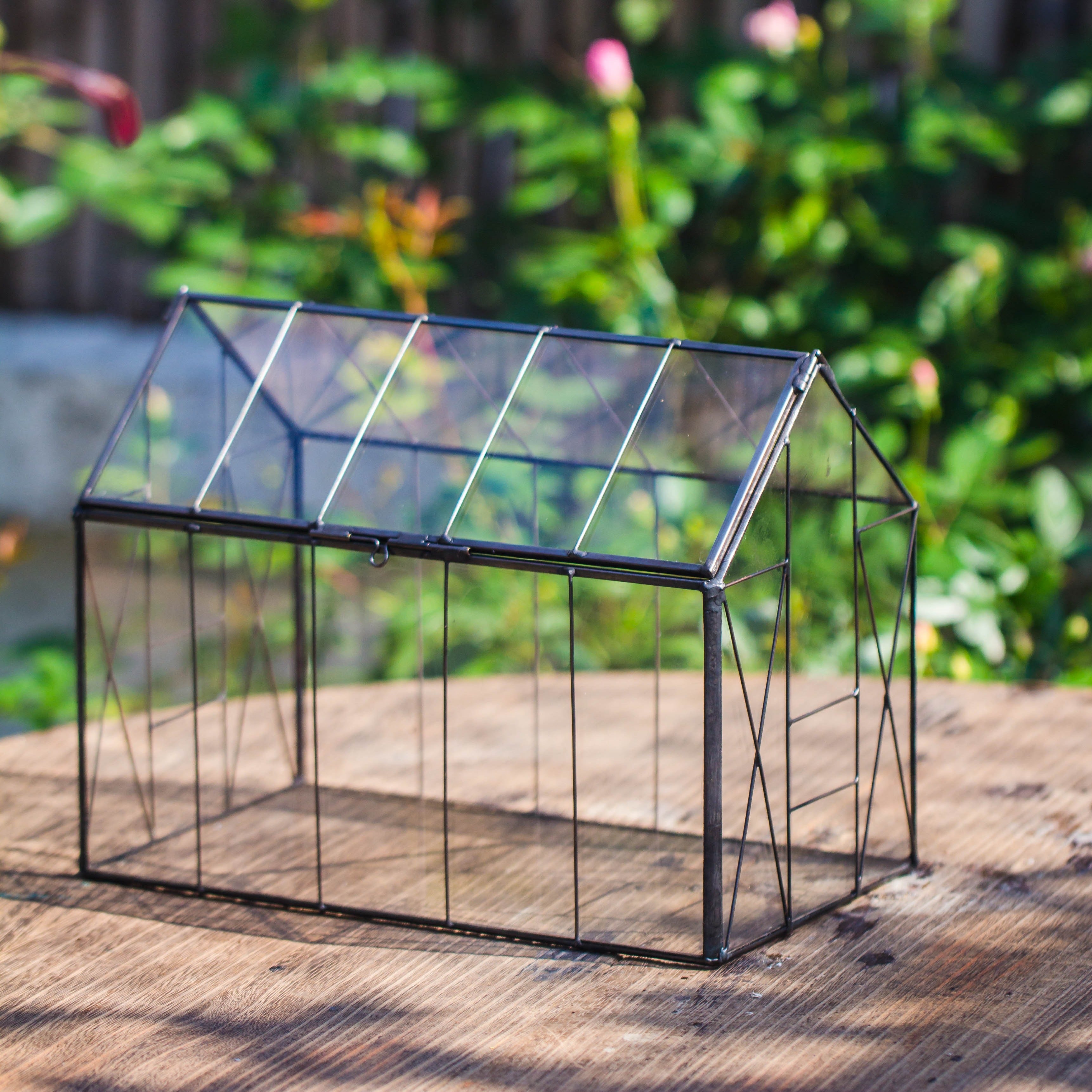 Vintge Greenhouse inspired tin and glass geometric terrarium Terarium, Close, for moss, fern, shade plants, micro landscape - NCYPgarden