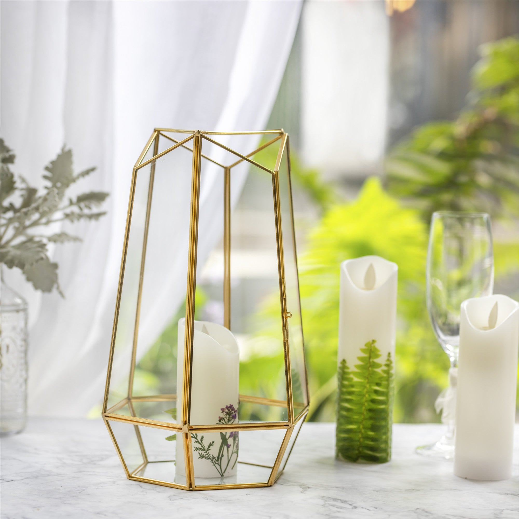 NCYP Hanging Geometric Glass Lamp Candle Holderwith Swing Lid Top Hallow Open for  Wedding - NCYPgarden