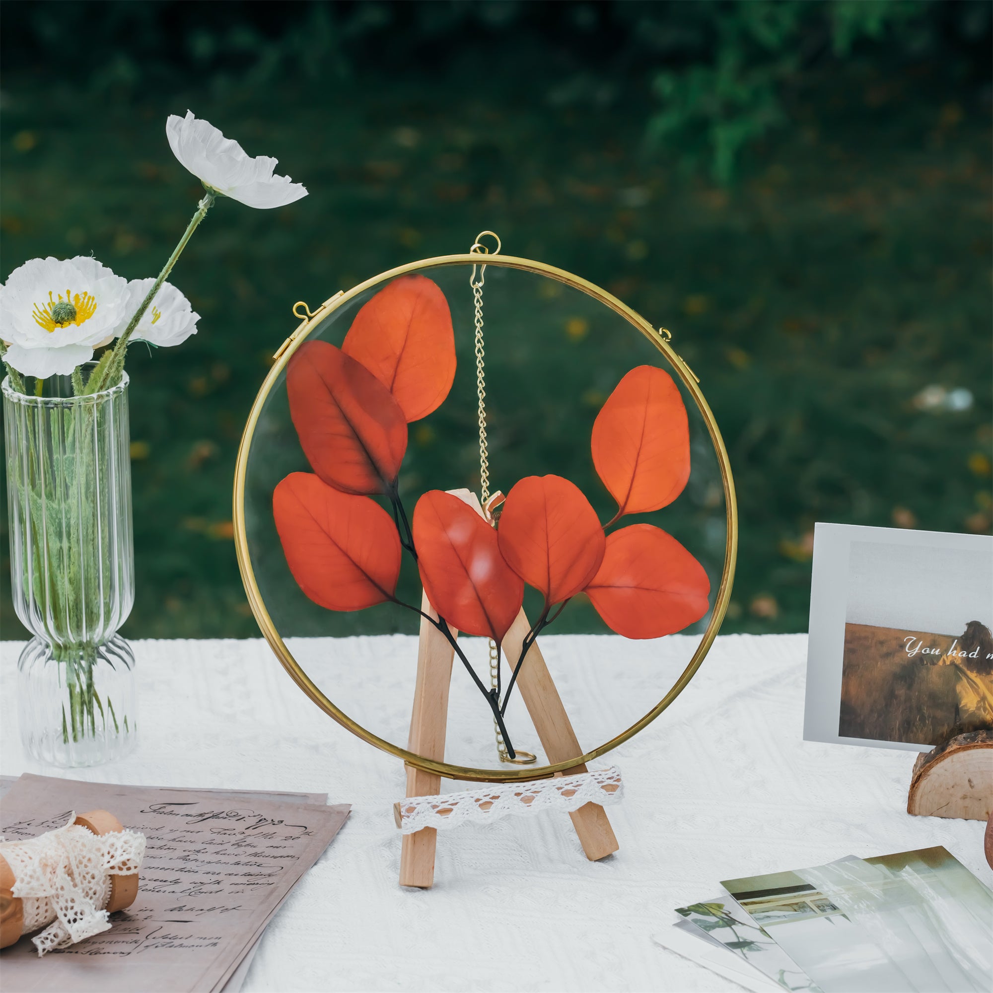 NCYP Wall Hanging Round 8" 10" 12" Herbarium Brass Glass Frame for Pressed Flowers, Poster, Double Glass, floating Frame - NCYPgarden