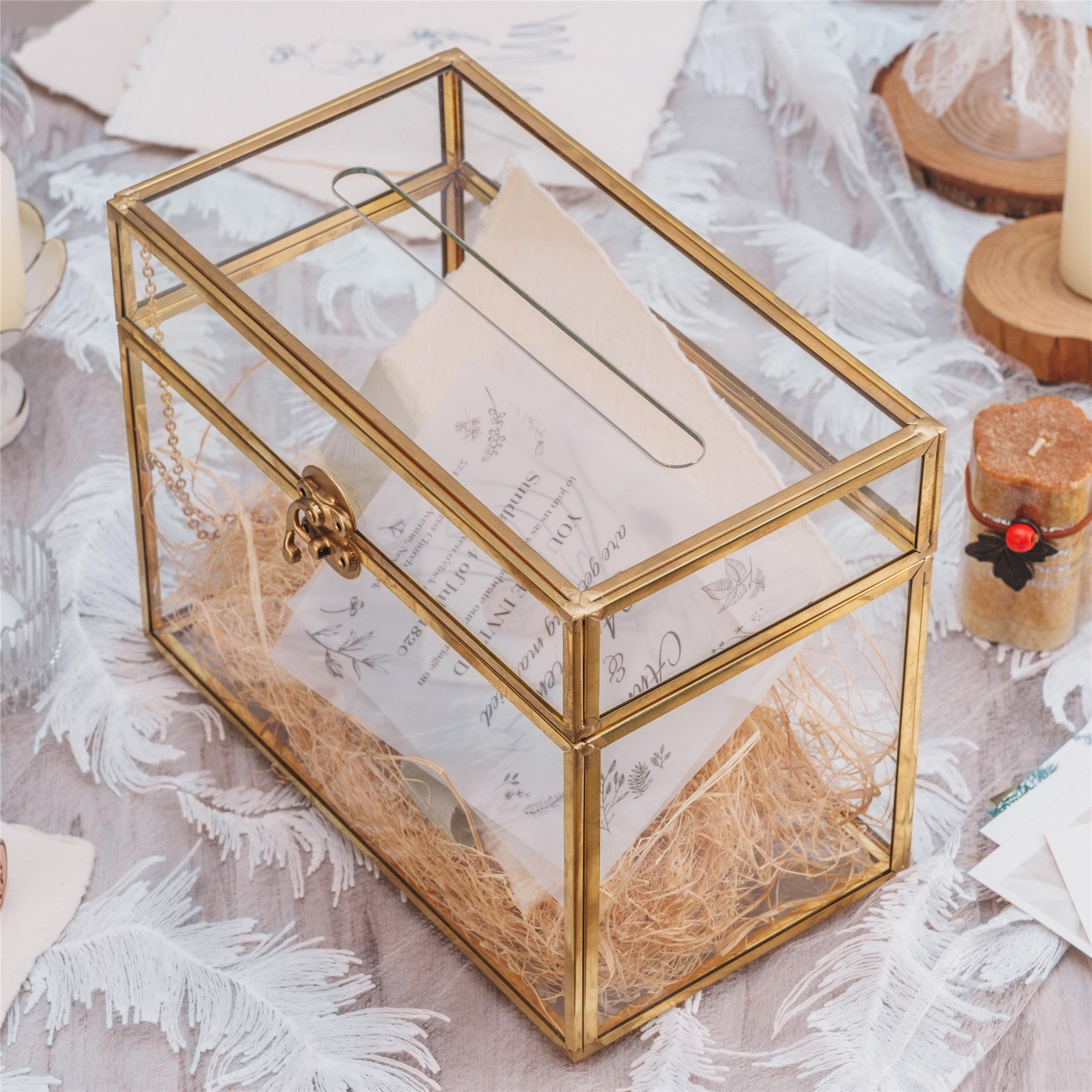 Copy of Handmade Vintage Geometric Glass Card Boxwith slot Terrarium with Latch for Wedding Reception - NCYPgarden